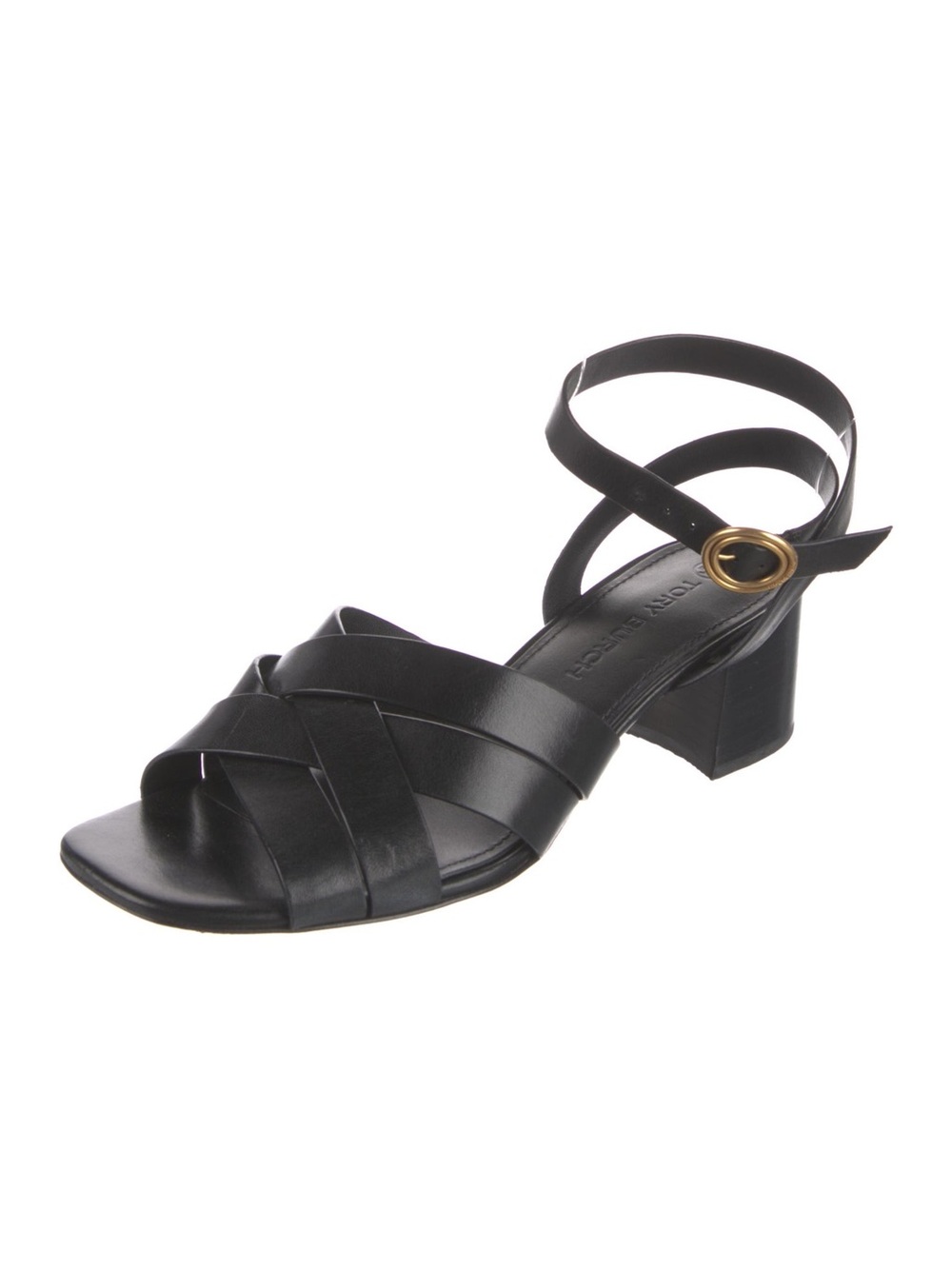 Tory Burch Black Leather Crisscross Ankle Strap Block Heels Size 11